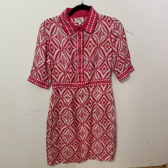 MILLY NEWYORK PINK & WHITE 100% SILK DRESS SIZE 2 - Picture 2 of 11